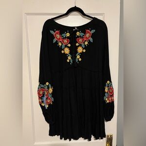 Free people black embroidered floral top